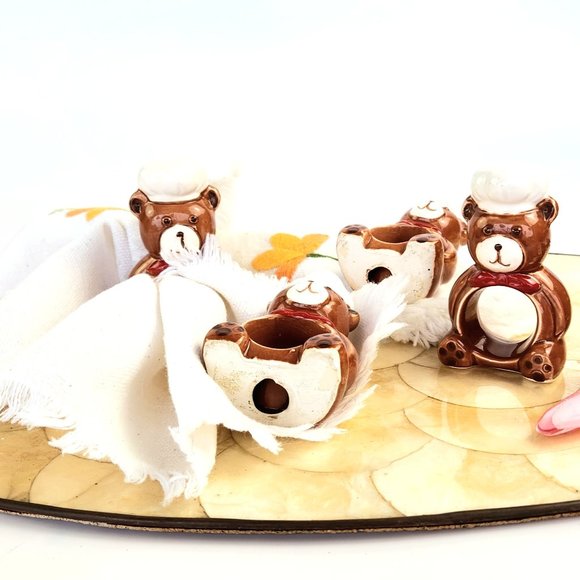 Vintage - Set of 4 - Hand-Painted Porcelain Bunny Napkin Ring - Picture 8 of 9